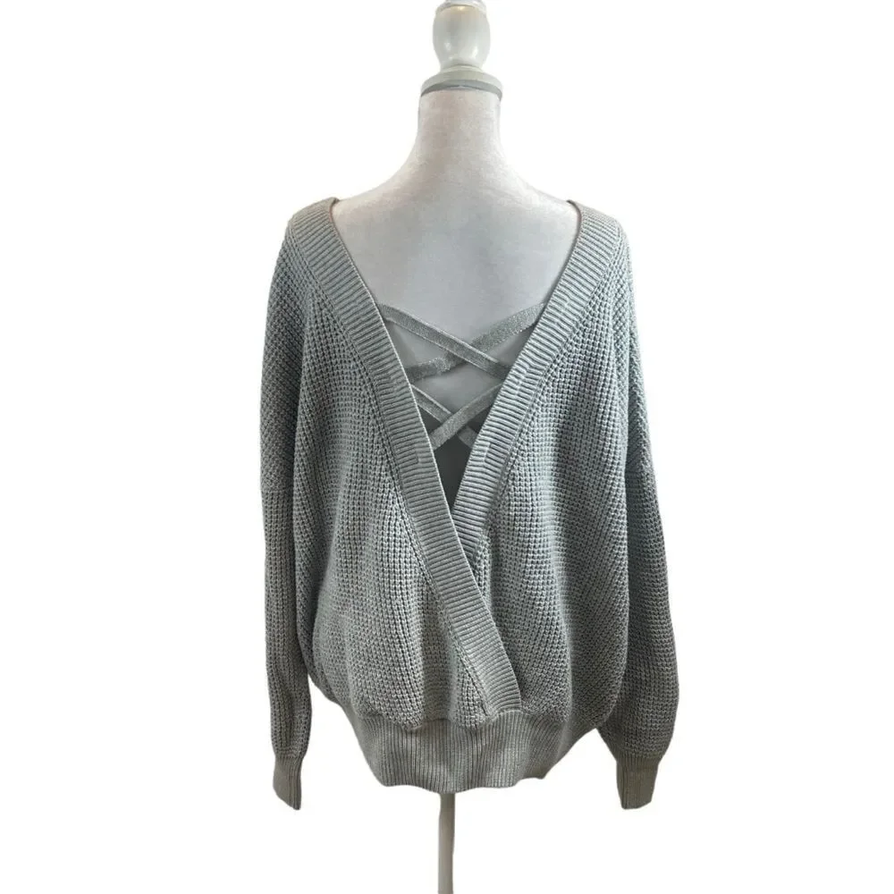 Ladies Grey Cross Back Hollowed-Out Sweater Size XL‎